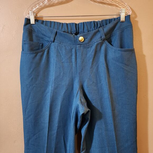 Iman Womens Pull On Pants Size L Blue Elastic Waist Mid Rise Boot Cut Stretch - Picture 4 of 8